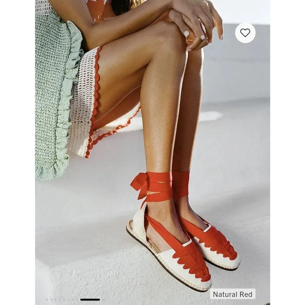 Loeffler Randall $285 Wilson Flat Ankle-Wrap Espadrille In Natural Red 10 US
